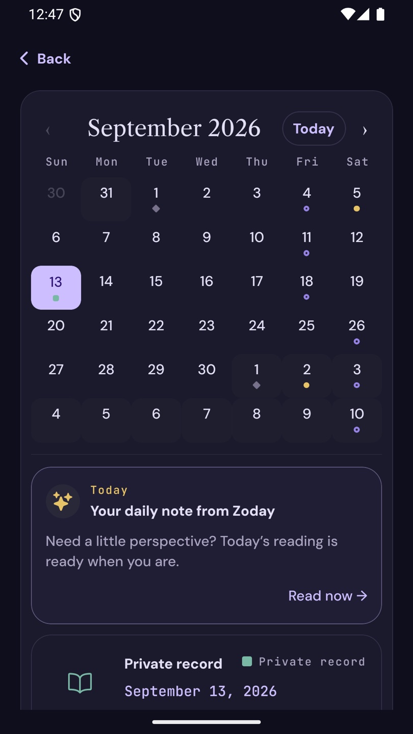 Zoday · Explore your calendar